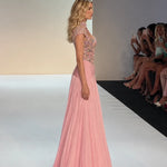 Embellished Keyhole High-Neck Chiffon Evening Gown with Slit