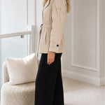 Women's Short Belted Trench Jacket Notch Lapel Lightweight Coat