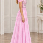 Off-the-Shoulder Beaded Bodice Tulle Formal Evening Gown