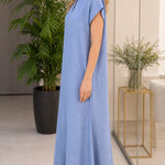 Women's Casual Linen-Feel Keyhole Maxi Dress with Back Tie Detail