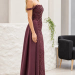 Off-Shoulder Beaded Evening Gown with Overskirt