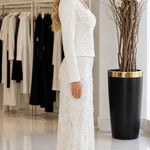 Floral Embroidered Square Neck Jacket & Maxi Skirt Two-Piece Formal Set