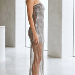 Strapless Metallic Fringe Bodycon Mini Dress