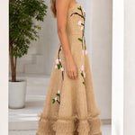 Stunning Embroidered Floral Strapless Midi Dress