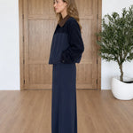 Women's Contrast Collar Zip Jacket and Wide-Leg Pants Two-Piece Set