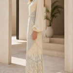Sequin & Beaded Belted Maxi Gown with Bishop Sleeves