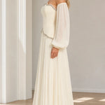 Off-The-Shoulder Beaded Scallop Choker Pleated Maxi Evening Gown