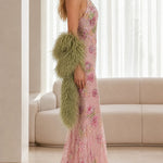 Floral Sequin Embroidered Halter Neck Mermaid Evening Gown