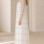 High Neck Beaded Cape Evening Gown Elegant Embellished Maxi Dress