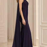 High Neck Embroidered Mermaid Evening Gown with Attached Cape