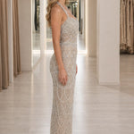 Glitz & Glamour Beaded Halter Neck Evening Gown