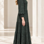 Embroidered Tiered Long Sleeve Maxi Dress with Smocked Cuffs