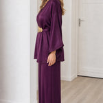 Women's Embroidered Satin Kaftan Top and Wide-Leg Pants Two-Piece Set