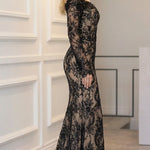 Off-Shoulder Sequin Lace Long Sleeve Mermaid Evening Gown