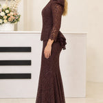 Women's Elegant Long Sleeve Lace Mermaid Formal Dress with Peplum Waist