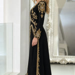 Embroidered Metallic Caftan Maxi Dress with Beaded Trim