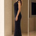 Elegant Beaded Sleeveless Evening Gown with Scalloped Details