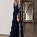 Rhinestone Embellished Cape Evening Gown Sweetheart Formal Dress