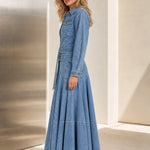 Long Sleeve Belted Button-Down Denim Maxi Shirt Dress