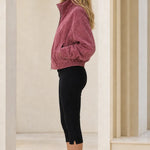 Women's Casual Full-Zip Suede-Look Stand Collar Bomber Jacket