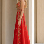 Embellished Strapless Evening Gown with Cascading Fringe Detail