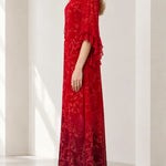 Embellished Tie-Neck Flutter Sleeve Chiffon Maxi Dress