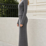 Ribbed Knit Long Sleeve Top and Maxi Skirt Two-Piece Set