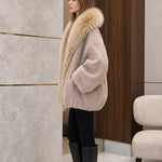 Women's Oversized Plush Faux Fur Trim Cocoon Coat
