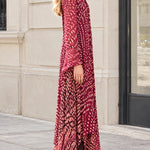 Elegant Tie-Neck Handkerchief Hem Maxi Dress with Long Sleeves