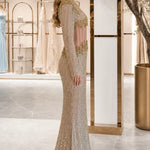 Long Sleeve Sequin Illusion Corset Evening Gown