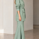 Women's Double-Breasted Belted Blazer and Flared Maxi Skirt 2-Piece Suit Set