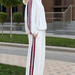 Women's Retro Striped 2-Piece Tracksuit Set Zip-Up Hoodie & Wide-Leg Pants