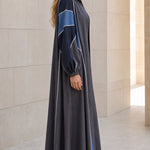 Colorblock Longline Duster Coat and Wide-Leg Pants Two-Piece Set