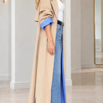 Maxi Contrast Pinstripe Lined Trench Coat with Lapel Collar