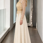 Elegant Sequin Embroidered Wide-Leg Evening Jumpsuit with Sheer Long Sleeves