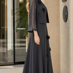 Elegant 2-Piece Floral Appliqué Maxi Dress Set with Sheer Bolero Jacket