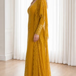 Sequin Embroidered V-Neck Maxi Evening Gown with Sheer Lace Duster Jacket Set