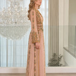 Elegant Hand-Embellished Moroccan Kaftan Evening Maxi Dress with Belt