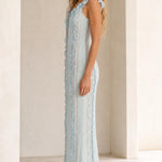 Women's Ruffled Lace Trim Maxi Dress with Lace-Up Back