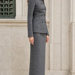 Double-Breasted Tweed Blazer and Column Maxi Skirt Two-Piece Suit Set