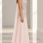 Beaded Corset Asymmetric One-Shoulder Evening Gown with Flowing Chiffon Skirt
