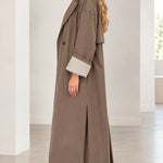 Women's Oversized Maxi Trench Coat with Contrast Turn-Up Cuffs
