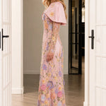 Floral Appliqué Capelet Sheer Sleeve Formal Evening Gown