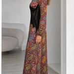 Paisley Print Lace Corset Waist Maxi Dress with Long Sleeves