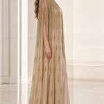 Beaded High-Neck Floor-Length Evening Cape Dress