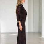 One-Shoulder High Neck Embellished Maxi Dress with Draped Flutter Sleeve