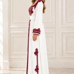 Embroidered Moroccan Kaftan V-Neck Belted Maxi Dress