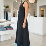 Sleeveless Beaded Trim A-Line Midi Dress