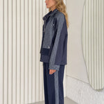 Women's Textured Contrast Zip-Up Jacket and Wide-Leg Pants Two-Piece Set