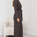 Women's Geometric Print Belted Blazer and Wide-Leg Pants Set